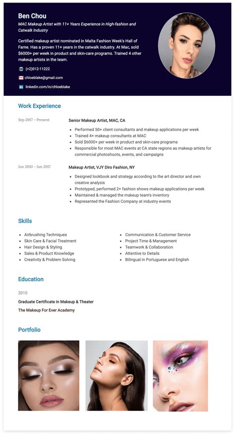 chanel makeup artist resume|11 Makeup Artist Resume Examples for 2024 .